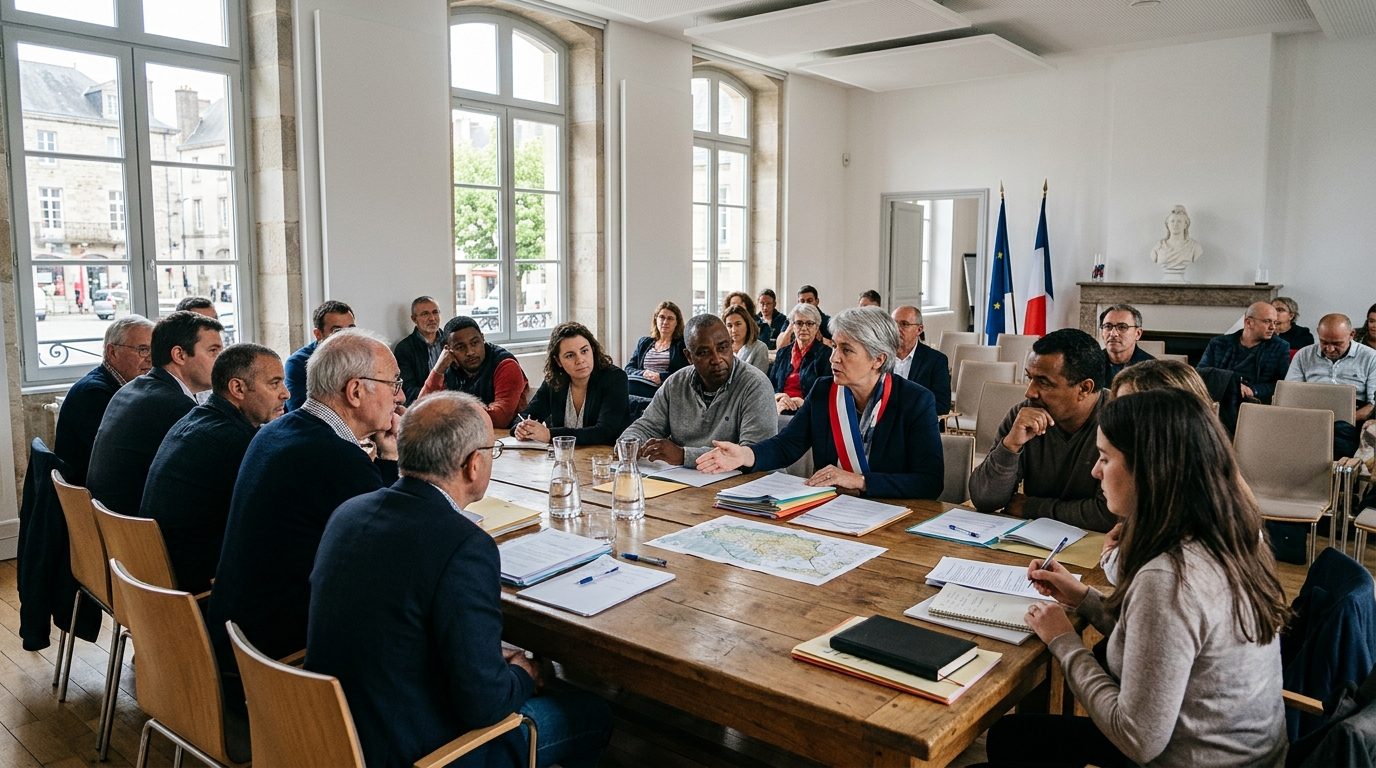 Citoyens et élus locaux réunis autour d'une table pour débattre d'initiatives républicaines