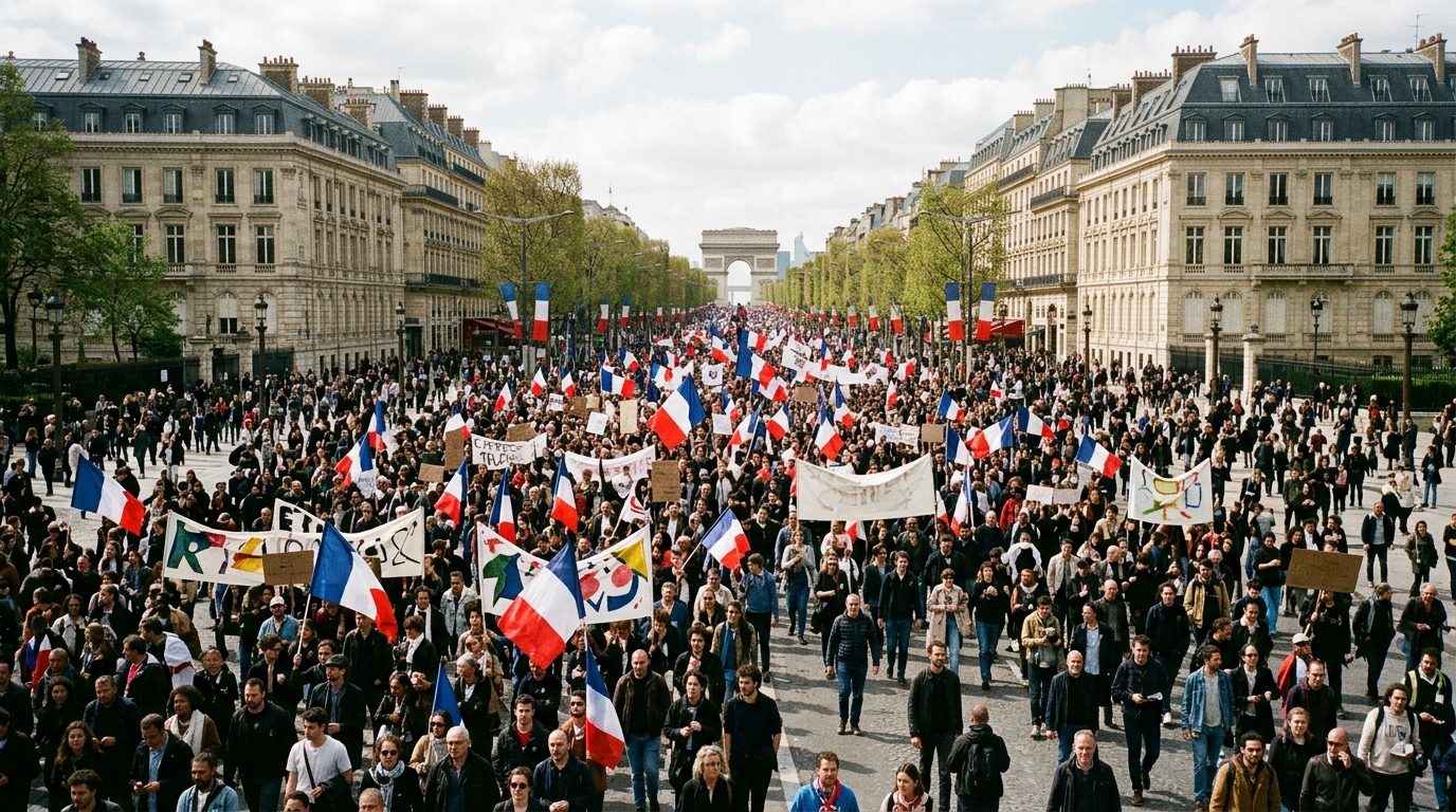Foule rassemblée lors d'une grande manifestation citoyenne sur les boulevards parisiens