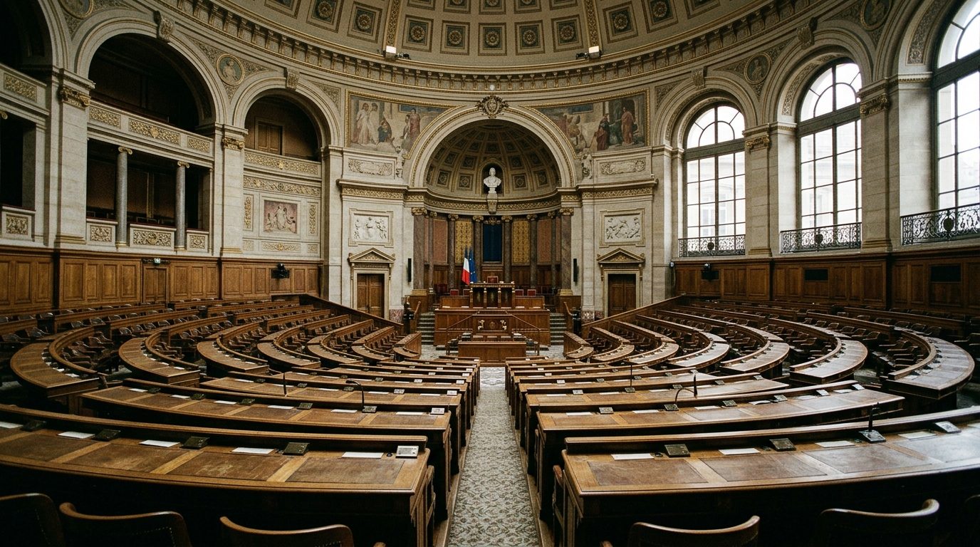 Hémicycle de l'Assemblée nationale représentant les institutions démocratiques françaises