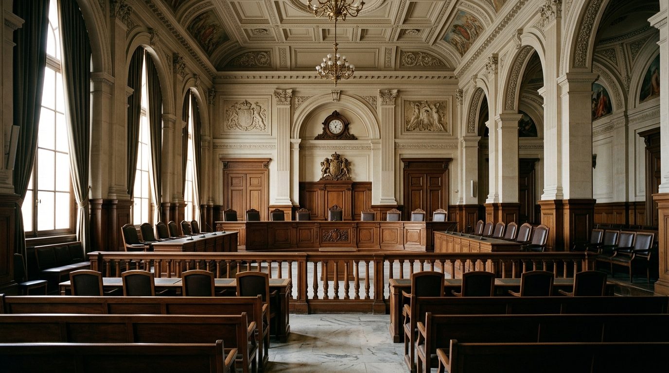 Salle d'audience d'un tribunal administratif illustrant le débat juridique sur le droit de pétition